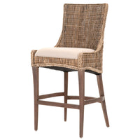 Upholstered Barstool With Braid Edge Detail With Slanted Feet, Brown, Set Of Two
