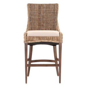 Upholstered Barstool With Braid Edge Detail With Slanted Feet, Brown, Set Of Two