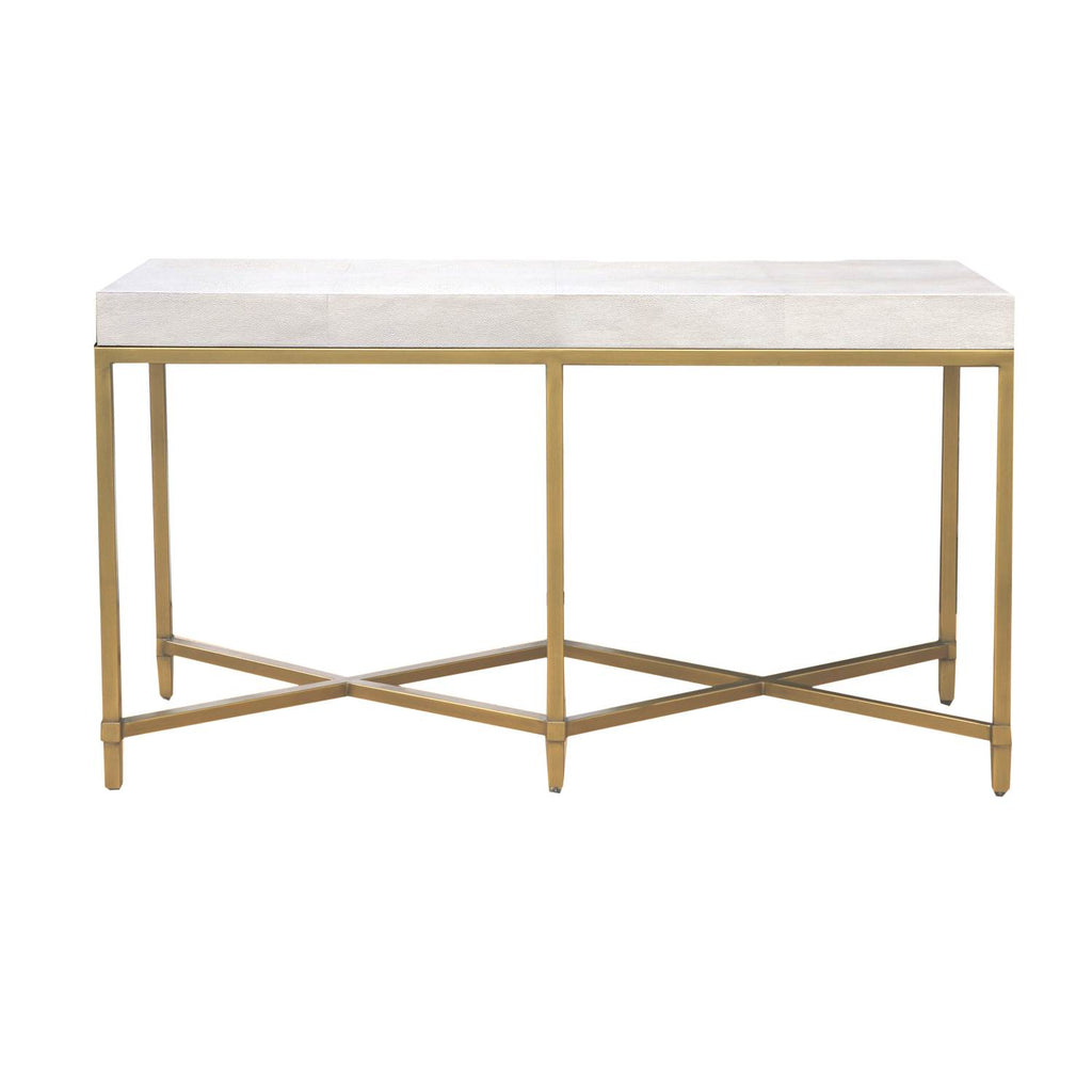 Rectangle Top Console Table With Brushed Gold Metal Base, White