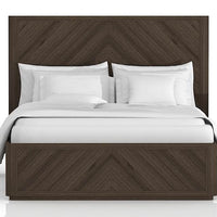 Intricate Parquet Pattern Queen Bed In Brushed Acacia Finish