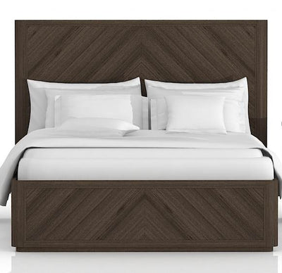 Intricate Parquet Pattern Queen Bed In Brushed Acacia Finish