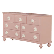 Wooden Dresser With FloralBacked Knob Handles, Pink