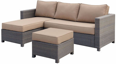 Contemporary Patio Sectional With Ottoman, Tan & Dark Gray