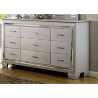 Textured Wooden Dresser with Nine Drawer, Silver