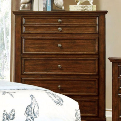 Transitional Style Wooden Chest With top felt lined drawers, Cherry Brown