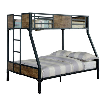 Wooden & Metal Frame Twin-Full Size Bunk Bed, Black