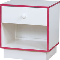 Wooden Night Stand with 1 Drawer, Pink & White