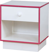 Wooden Night Stand with 1 Drawer, Pink & White