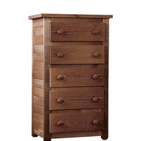 Wooden Rustic Style 5 Drawer Chest In Mahogany Finish, Brown