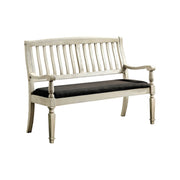 Vintage Rustic Style Wooden Loveseat Bench With Padded Seat, Off White