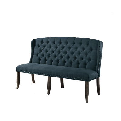 Tufted High Back 3 Seater Love Seat Bench With Nailhead Trims, Blue