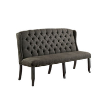 Tufted High Back 3 Seater Love Seat Bench With Nailhead Trims, Gray