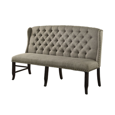 Tufted High Back 3 Seater Love Seat Bench With Nailhead Trims, Light Gray