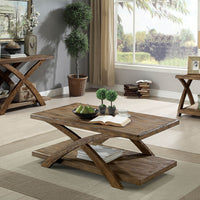 Transitional Style Wooden 3 Piece Table Set With X Shaped Table Base, Light Oak