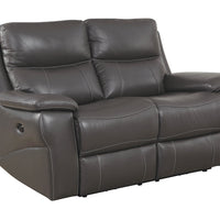 Contemporary Style Double Recliner Leather Love Seat, Gray