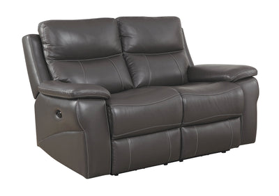 Contemporary Style Double Recliner Leather Love Seat, Gray