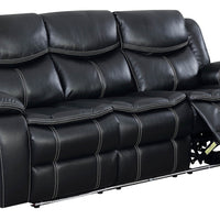 Contemporary Style Leatherette Upholstered Metal Recliner Sofa with Built in LEDs, Black