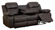 Contemporary Style Double Recliner Sofa With Console and Cup Holders, Brown