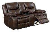 Transitional Style Double Recliner Love Seat With Center Console and Cupholder, Brown