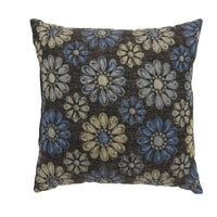 Contemporary Style Floral Designed Set of 2 Throw Pillows, Navy Blue