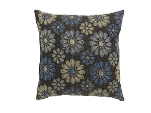 Contemporary Style Floral Designed Set of 2 Throw Pillows, Navy Blue