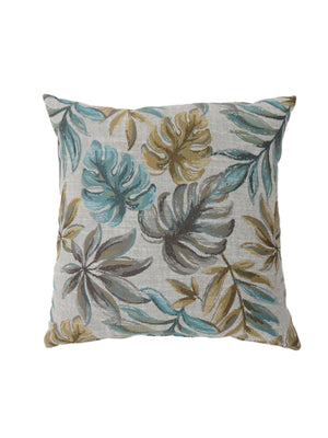 Contemporary Style Leaf Designed Set of 2 Throw Pillows, Blue