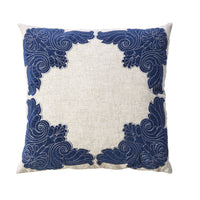 Contemporary Style Floral, Baroque Borders Set of 2 Throw Pillows, Indigo Blue