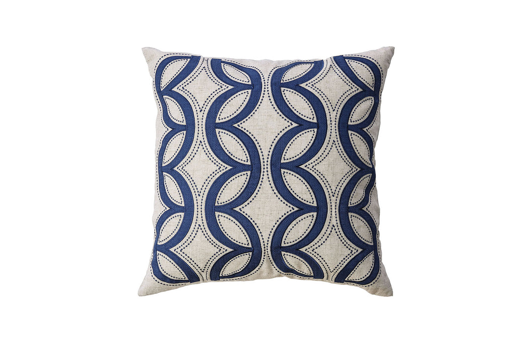 Contemporary Style Semi Circular Patterns Set of 2 Throw Pillows, Indigo Blue
