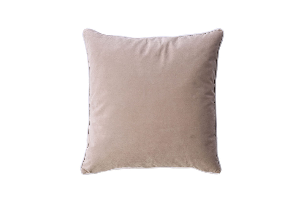 Square Shape Polyester Velvet Throw Pillow with Zipper, Set of Two, Beige
