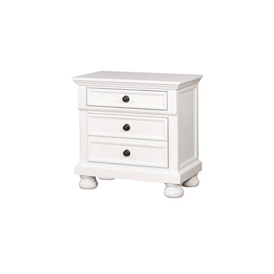 Two Drawer Solid Wood Nightstand with Bun Feet, White