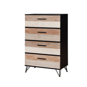 Four Drawer Solid Wood Chest with Triple Bar Metal Legs, Multicolor