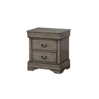 Solid Wood Two Drawer Nightstand with Metal Handle, Gray