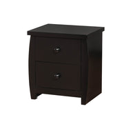 Two Drawer Wooden Nightstand with Round Pull Out Knobs, Black