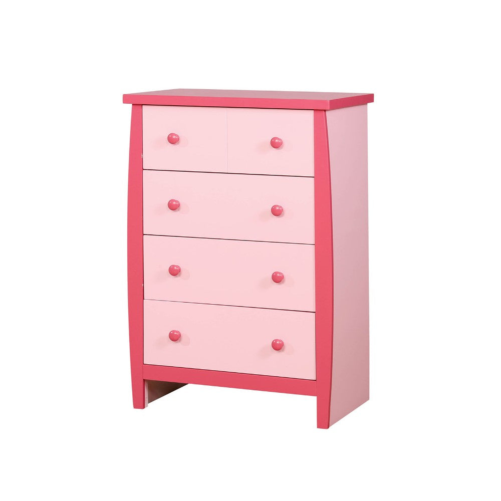 Four Drawer Wooden Chest with Round Pull Out Knobs, Pink