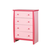 Four Drawer Wooden Chest with Round Pull Out Knobs, Pink