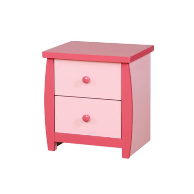 Two Drawer Wooden Nightstand with Round Pull Out Knobs, Pink