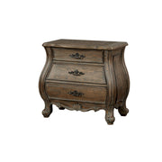 Three Drawers Solid Wood Night Stand with Scrolled Feet, Rustic Brown