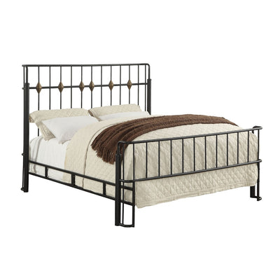 California King Bed with Thin Metal Spindle Headboard And Footboard, Black