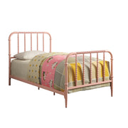 Metal Full Bed with Beaded Headboard And Footboard Design, Pink
