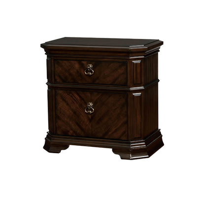 Two Drawer Solid Wood Nightstand with Clipped Corner, Espresso Brown
