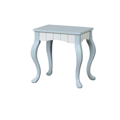 Solid Wood Two Tone Vanity Stool with Cabriole Feet, Blue And White