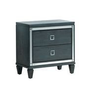 Solid Wood Night Stand with Two Drawers and Mirror Accent Strip and Pulls, Gray
