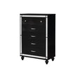 Five Drawer Solid Wood Chest with Mirror Accent Trim Front, Black