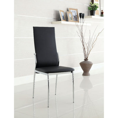 High Back Metal and Leatherette Side Chair, Pack Of Four, Silver and  Black