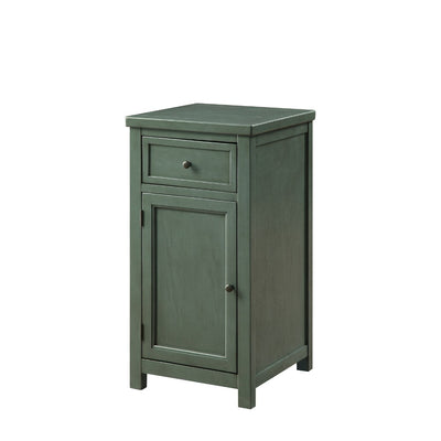 Solid Wood One Drawer And One Door Side Table with Metal Knobs, Green