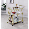 Three Tier Metal And Glass Serving Cart with Four Casters, Gold