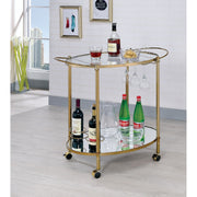 Oval Shaped Two Glass Shelves Metal Serving Cart with Casters, Champagne Gold