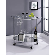 Oval Shaped Two Glass Shelves Metal Serving Cart with Casters, Silver