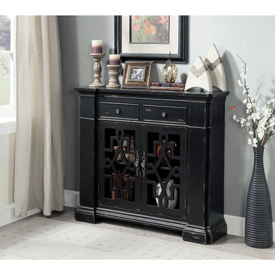 Solid Wood Hallway Cabinet with Glassless Decorative Panels, Weathered Black