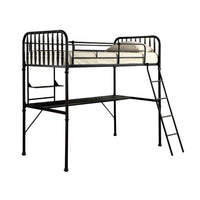 Metal Bunk Bed with Shelf Workstation And Attached Ladder, Black